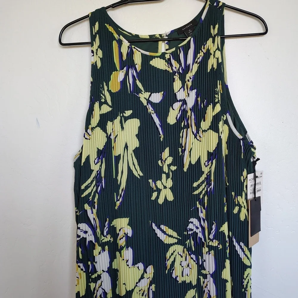 Halogen Green Floral‎ Micro Pleated Sleeveless Midi Dress XL Petite NWT